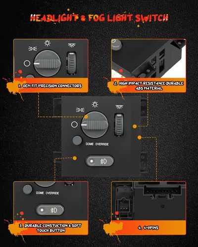Vista 5 de CCIYU Interruptor de faros delanteros compatible con Chevrolet Blazer/S10 1998-2004, para GMC Jimmy 1998-2001, para GMC Sonoma 1998-2004
