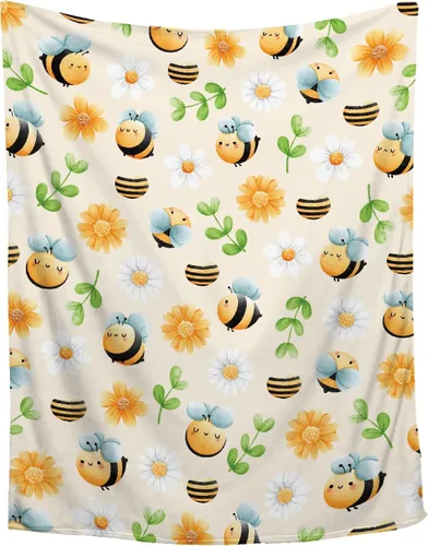 Vista 8 de Manta de girasol de abeja, regalo para los amantes de las niñas, manta de franela súper suave para sofá cama, cama acogedora de felpa, decoración