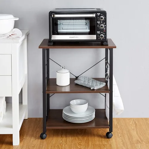 Vista 9 de AZ L1 Life Concept Mesa auxiliar de cocina con 3 niveles para horno de microondas, estación de trabajo con ruedas, 23.7 pulgadas