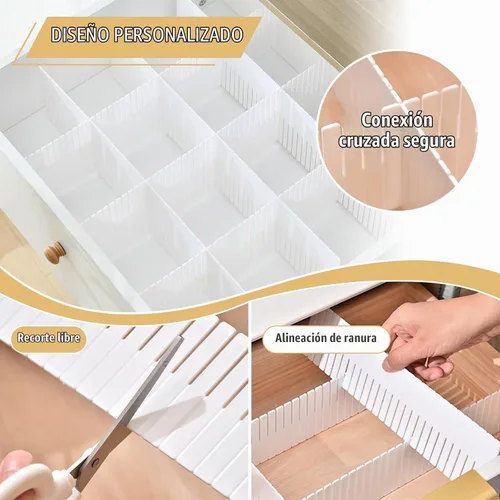 Vista 4 de OJYUDD Divisores de cajones de rejilla de plástico, 12 unidades, color blanco, ajustable, ropa interior, cómoda, cajón, divisor, para almacenamiento