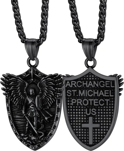 Vista 16 de FaithHeart Collar de San Miguel, acero inoxidable, chapado en oro de 18 quilates, amuleto colgante de San Miguel Arcángel para hombres y mujeres