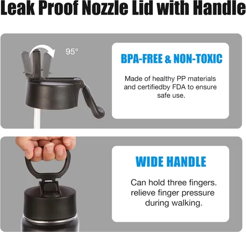 Vista 6 de Volhoply Botellas de agua aisladas con popote a granel, paquete de 4, botella deportiva de acero inoxidable de 22 onzas con tapa con asa, tazas