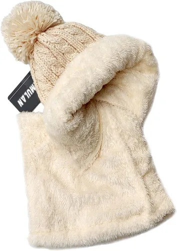 Vista 3 de Gorro de Invierno para Mujer de Una Pieza con Forro Polar Pasamontañas de Punto Conjunto con Bufanda Circular para Cuello Gorro de Esquí para Nieve