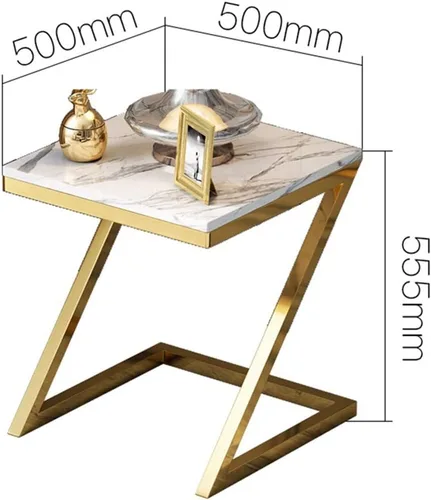 Vista 3 de WFF - Mesa de sofá de metal en forma de Z, mesa de café de mármol, sala de estar, mesita de noche de dormitorio, 19.7 in, 21.7 in
