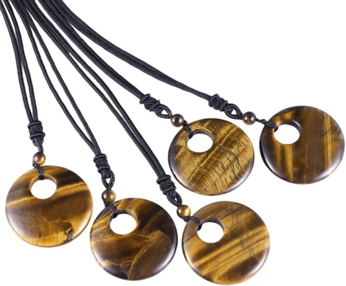 Vista 3 de SUNYIK Collar con colgante de moneda de la suerte para mujeres y hombres, joyería de amuleto de cristal curativo unisex, forma redonda de dona