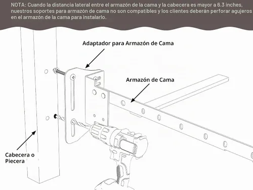 Vista 6 de Adaptador/conector de 2 soportes de marco de cama para cabecero