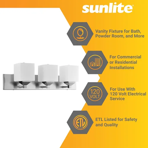 Vista 3 de Sunlite 81324-SU - Moderna lámpara cuadrada para tocador, montaje en pared de 24 pulgadas, base media (E26), requiere bombilla estándar A19