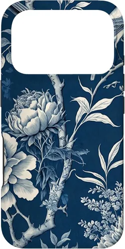 Vista 30 de Chinoiserie Floral Toile Blue and White Funda para iPhone 17