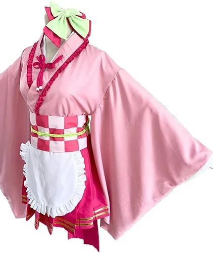 Vista 6 de Cosplay Life Disfraz completo de anime Kimetsu Café Maid Lolita de personaje de manga, traje completo de kimono (TSUYURI, M)