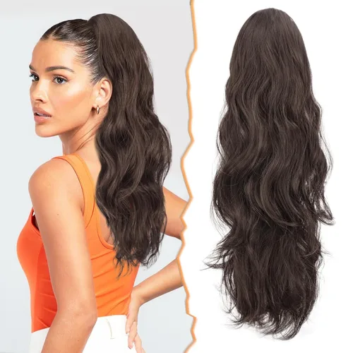 Vista 25 de BARSDAR Extensiones de cola de caballo con clip de garra, extensiones de cabello corto ondulado negro de 14 pulgadas para mujer, extensiones