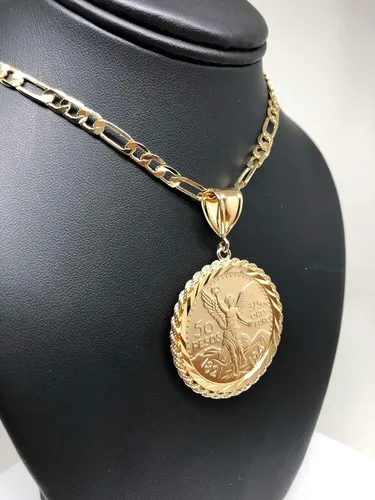Vista 5 de Fran & Co. Cadena Colgante Moneda Mexicana Centenario Mexicano Moneda 50 Pesos Chapado en Oro 26", Metal