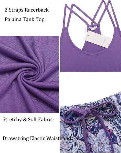 Vista 5 de Ekouaer - Conjunto de pijama para mujer, diseño de camiseta sin mangas con espalda cruzada, ropa de dormir suave