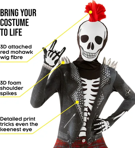 Vista 2 de Morphsuits Disfraz de esqueleto para niños, body de esqueleto punk para niños, disfraz de esqueleto para niños, disfraz de esqueleto para niños