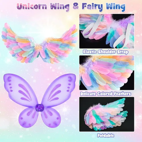 Vista 6 de Latocos Kids Princess Dress Up Clothes for Little Girls Toddlers Unicorn Flower Fairy Frozen Elsa Princess Costume Set with Tutu Dress & Light Up