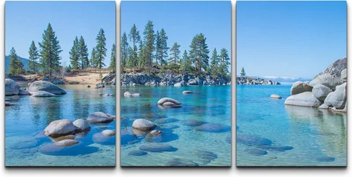 Vista 111 de wall26 Lienzo enmarcado para pared, juego de arte de fila de palmeras de California y cielo azul, naturaleza, vida silvestre, fotografía, realismo