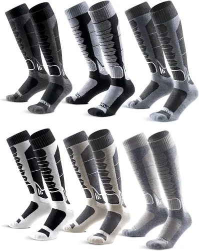 Vista 20 de Calcetines de lana de merino para esquí para hombres, mujeres y jóvenes - Calcetines térmicos de snowboard con amortiguación completa por encima