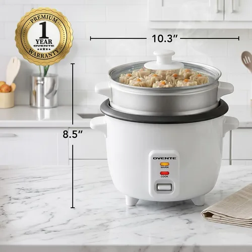 Vista 7 de OVENTE - Olla arrocera eléctrica y vaporizador de alimentos – Capacidad de arroz de 5 tazas, olla extraíble antiadherente, función de mantener