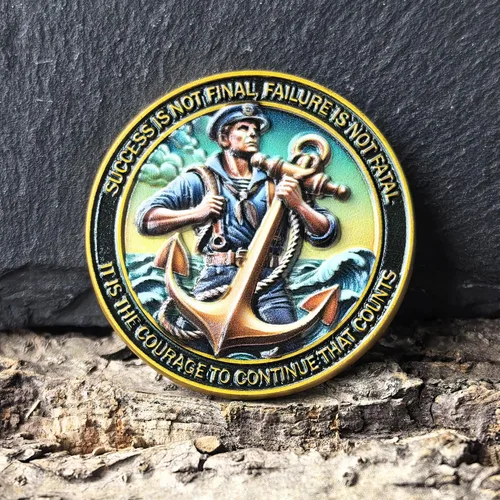Vista 6 de Sailing Ship & Anchor - Moneda inspiradora de desafío – Símbolo de perseverancia y coraje – Medallón de premios motivacionales
