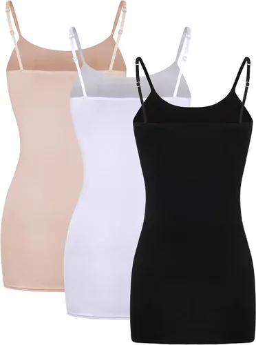 Vista 5 de WILLBOND - 3 camisetas sin mangas básicas y largas para mujer, con tiras ajustables