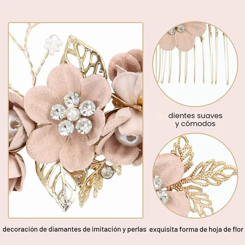 Vista 5 de inSowni - Juego de 20 peines laterales para el pelo con flores en tonos rosa polvoriento, azul y blanco, pinzas para el pelo con flores, pinzas