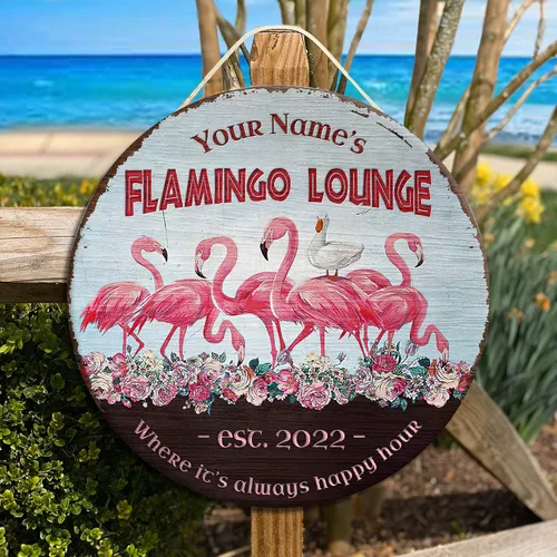 Vista 3 de Artsy Woodsy Letrero de madera de flamenco personalizado (no tallado ni neón), decoración de verano, decoración de playa tropical náutica costera 01