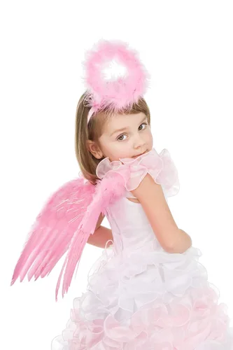 Vista 3 de UNIME Paquete de 2 diademas con halo de ángel, diadema de ángel con plumas y halo rosa, accesorio para disfraz de Halloween y Navidad (rosa)