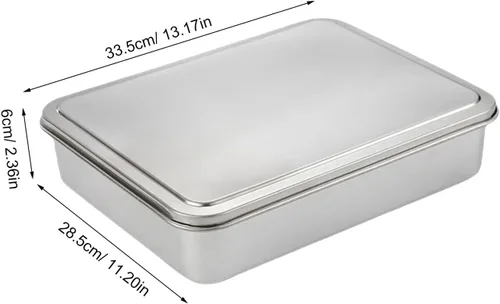 Vista 2 de DOITOOL Molde para pasteles de acero inoxidable con tapa de 11 x 13 pulgadas, antiadherente, rectangular, de metal, para tartas, tiramisú, cazuelas