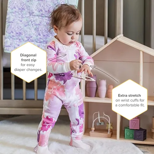 Vista 84 de Burt's Bees Baby Pijama para bebé niña, 100% algodón orgánico, pijama de una pieza, overol diagonal con cremallera, ajuste cómodo