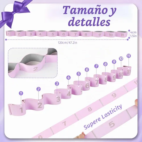 Vista 2 de Correa elástica con 11 bucles, correas elásticas para terapia física, yoga, pilates, ballet, correa elástica versátil para flexibilidad, ejercicios
