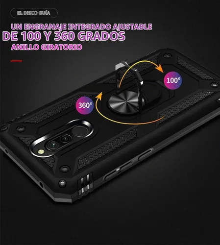 Vista 2 de YaHan Funda para Xiaomi Redmi 8A / Redmi 8, anillo giratorio de 360 grados, soporte híbrido, resistente, de doble capa, a prueba de golpes, con Negro