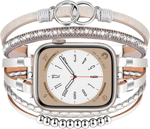 Vista 18 de VISOOM Pulsera bohemia con cuentas compatible con Apple Watch Band de 1.654 in/1.732 in/1.772 in/1.811 in Series 11 10 9 8 7 SE Series 6/5/4, correa