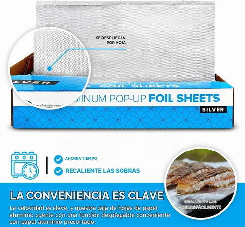 Vista 4 de 200 hojas de papel de aluminio precortadas para delicatessen - Hojas emergentes de 9 pulgadas para restaurante, cubiertas desechables para alimentos
