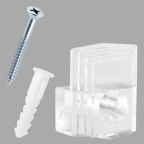 Vista 4 de Litoexpe 24 clips de soporte de espejo transparentes para vidrio de 0.236 in Incluye tornillos y anclajes de pared, plástico, para espejos