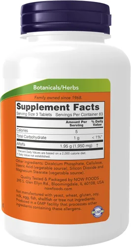 Vista 2 de NOW Suplementos, Alfalfa 650 mg fuente de vitamina K, Superalimentos verdes, 250 tabletas