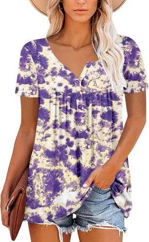 Vista 2 de ROSELINLIN - Camisas de manga corta para mujer, ajuste holgado, tops de verano para leggings