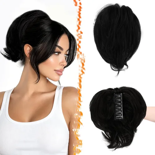 Vista 11 de BARSDAR Extensión de cabello humano corto con clip de garra con metales flexibles, cabello humano real de 8 pulgadas, extensiones de moño