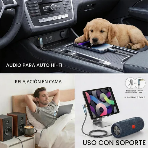 Vista 6 de Cable AUX de 1 pie/0,3 m, cable de audio estéreo de 3,5 mm, cable auxiliar estéreo macho a macho de 90 grados, cable TRS de ángulo recto compatible