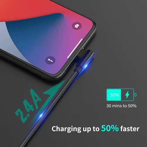Vista 3 de Cable corto Lightning de 1 pie en ángulo recto, paquete de 3 cables de carga rápida USB a iPhone de 90 grados, compatible con Apple iPhone 13, 12