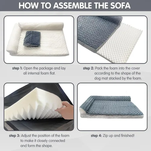 Vista 5 de Cama ortopédica para perros con almohadas, sofá cama grande de espuma viscoelástica para perros medianos y grandes, funda lavable impermeable, parte