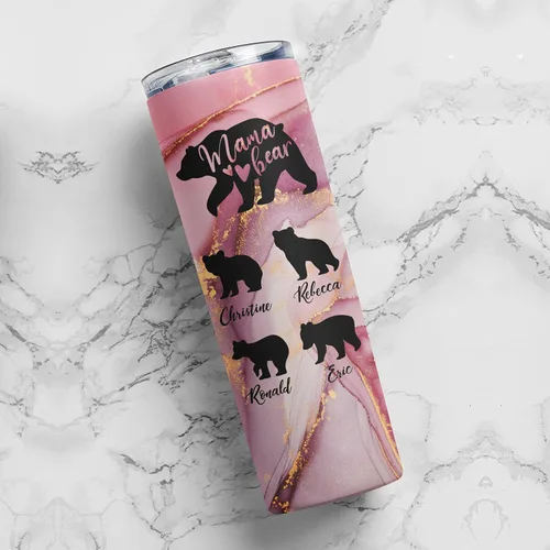 Vista 3 de Vaso personalizado de mamá oso – 20 onzas, pajilla, tapa – 30 colores, hasta 6 cachorros – Regalos para mamá de hija, hijo, regalos para la nueva
