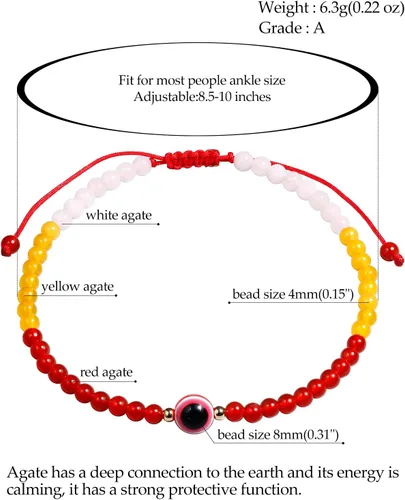 Vista 2 de Jewever Pulseras tobilleras con ojo malvado para mujer, cristales curativos energéticos y piedras preciosas, piedra de preocupación, playa