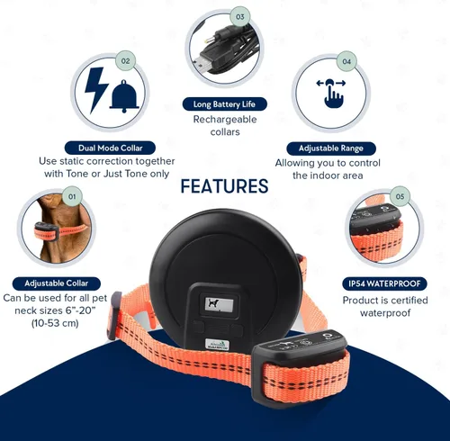 Vista 4 de My Pet Command, Barrera para mascotas de interior con rango ajustable, corrección estática y de tono, cerca invisible para perros con collar