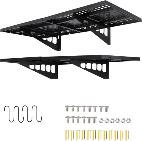 Vista 5 de Estante de pared de garaje, paquete de 2 estantes de garaje montados en la pared, estante de metal de capacidad de 560 libras para organización