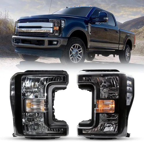 Vista 9 de Par de ensambles de faros ROXX compatibles con [2017 2018 2019 FORD F-250 F-350 F-450 F-550] SUPER DUTY, ensamble de proyector de faros, DRL