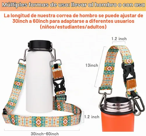 Vista 3 de WK IEASON 2 in 1 Water Bottle Handle Strap Carrier with Shoulder Strap for Hydro Flask Wide Mouth 12oz-64oz, Adjustable Water Bottle Sling Holder