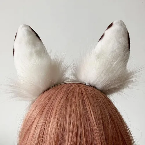 Vista 3 de VIGVAN Orejas de conejo hechas a mano con bonitos accesorios de orejas de conejo (M cola de oreja blanca)