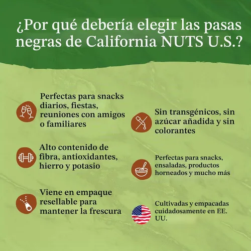 Vista 5 de NUTS U.S. - Pasas negras de California (sin sulfuro) Sin semillas 100% natural Sin azúcar añadido Empacadas en una bolsa resellable