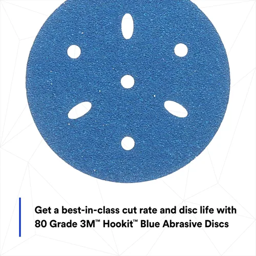 Vista 4 de 3M 3M-36142 Hookit disco abrasivo azul multi-agujero, 3" 80 Grado 50 discos, para aplicaciones de carrocería automática, preparación de pintura