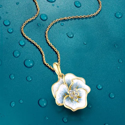 Vista 3 de Santuzza Colgante de flor esmaltada de oro macizo de 10 quilates sin cadena para mujer