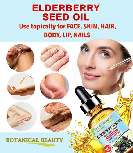Vista 5 de Aceite de semilla de saúco belga Sambucus Niagra 100% puro aceite portador prensado en frío natural virgen sin refinar 0.5 onzas líquidas para cara